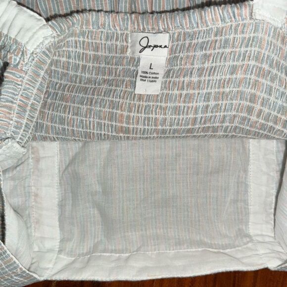 Japna Woman's Smocked back Peplum Square Neck Striped Ruffles Top Sz L - Picture 11 of 11